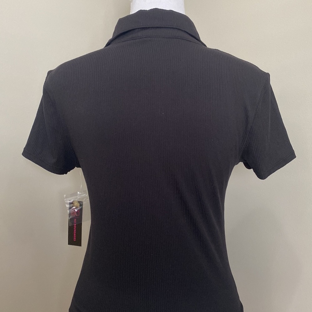 Black Light Knit Top with Button Details and Collared V-Neck​ - Picture 6 of 8